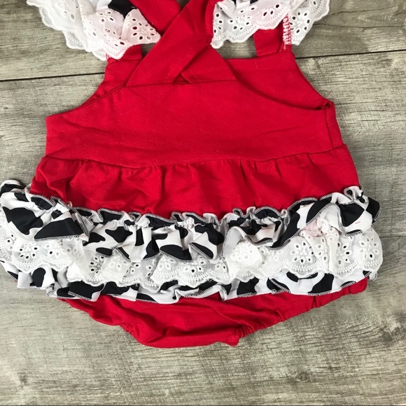 Baby girls angel sleeve cow appliqué romper - Picture 5 of 5